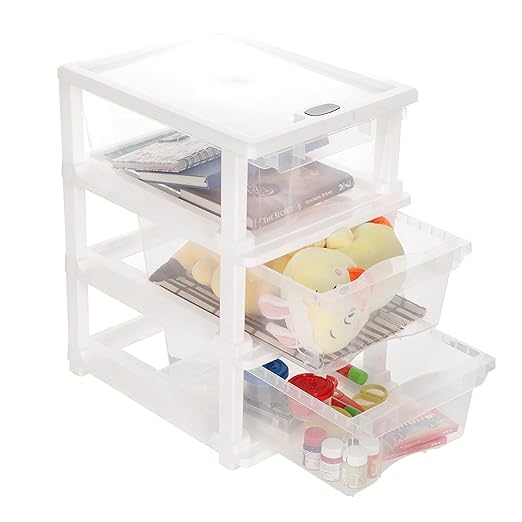Cutting Edge Essentials Multipurpose Modular 3 Layer Plastic Drawer Storage Organizer Chest for HomeKitchenOfficeSchoolBeauty SalonHospitals Transparent Small - Image 1