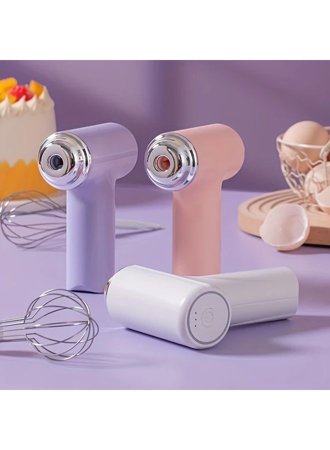 خلاط يدوي لاسلكي أبيض، يعمل بالبطارية القابلة لإعادة الشحن عبر USB، سرعة 1050 دورة في الدقيقة، مضرب من الفولاذ المقاوم للصدأ، خفيف الوزن للخبز والطبخ وتحضير الكعك والكريمة. - Image 3