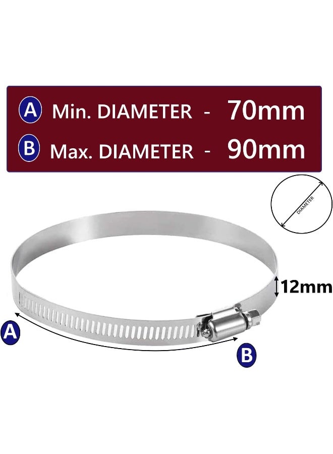 Poaker Poaker 4pcs Gi Hose Clips - Adjustable Worm Drive Pipe Clamps For Securing Hose Connections In Gas Lines, Water Pipes, Industrial Hoses, Oil Pipes, And More (70MM TO 90MM)  - Image 2