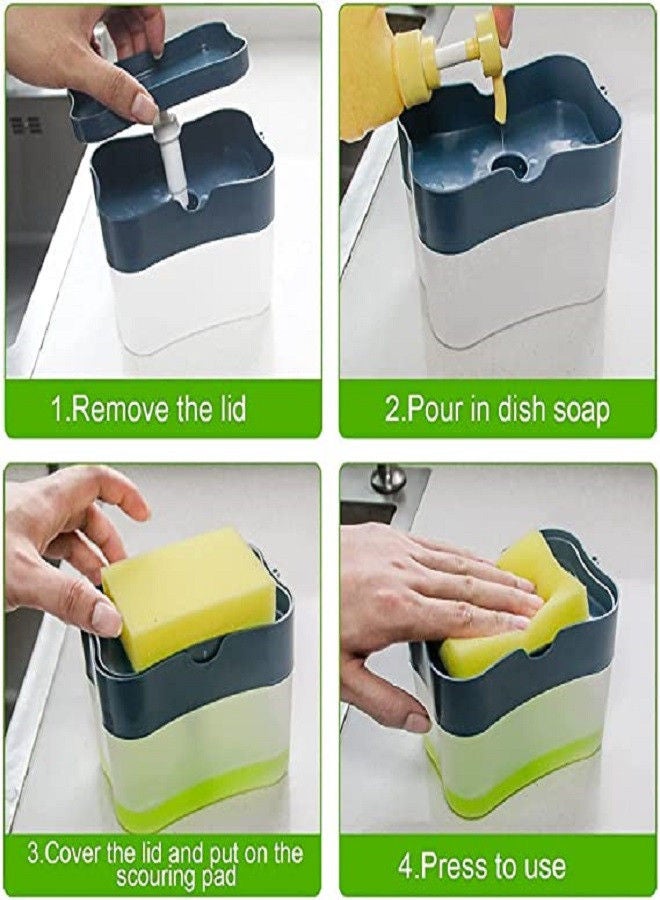 Rahalife 2 In 1 Sponge Rack Shelf Soap Detergent Dispenser Pump, Large Capacity With Sponge, Manual Hand Operation  - Image 4