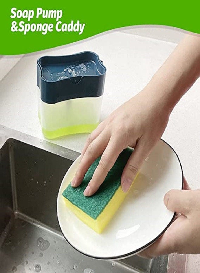 Rahalife 2 In 1 Sponge Rack Shelf Soap Detergent Dispenser Pump, Large Capacity With Sponge, Manual Hand Operation  - Image 3