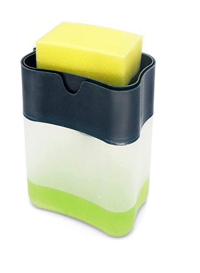 Rahalife 2 In 1 Sponge Rack Shelf Soap Detergent Dispenser Pump, Large Capacity With Sponge, Manual Hand Operation  - Image 2