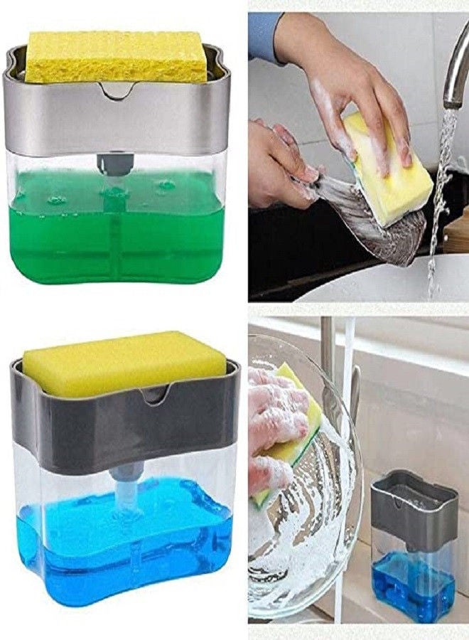 Rahalife 2 In 1 Sponge Rack Shelf Soap Detergent Dispenser Pump, Large Capacity With Sponge, Manual Hand Operation  - Image 5
