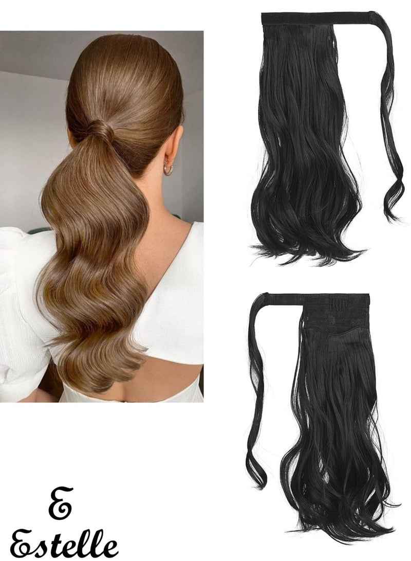 إستيل وصلات شعر مموج مجعد مقاس 22 بوصة مقاومة للحرارة ومموجة ملفوفة حول وصلات شعر ذيل حصان للنساء أغمق بني مجعد - Image 1