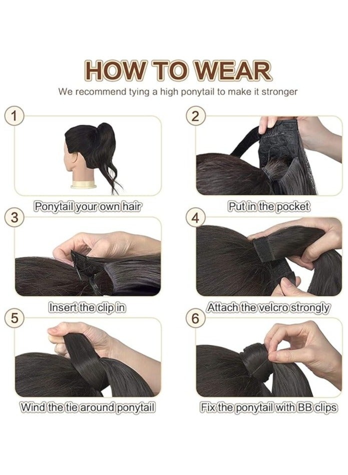 إستيل وصلات شعر مموج مجعد مقاس 22 بوصة مقاومة للحرارة ومموجة ملفوفة حول وصلات شعر ذيل حصان للنساء أغمق بني مجعد - Image 5