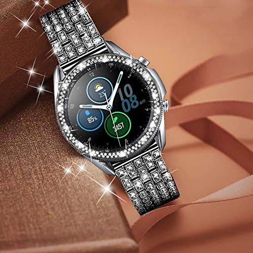 DEALELE Bands Compatible with Samsung Galaxy Watch 3 (41mm), 20mm Luxury Diamond Stainless Steel Metal Bracelet with Rhinestone Bezel Ring Case Cover Replacement for Women Men (Black) - Image 3