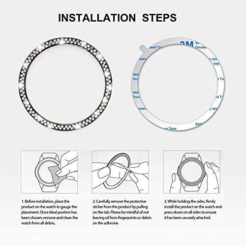 DEALELE Bands Compatible with Samsung Galaxy Watch 3 (41mm), 20mm Luxury Diamond Stainless Steel Metal Bracelet with Rhinestone Bezel Ring Case Cover Replacement for Women Men (Black) - Image 5