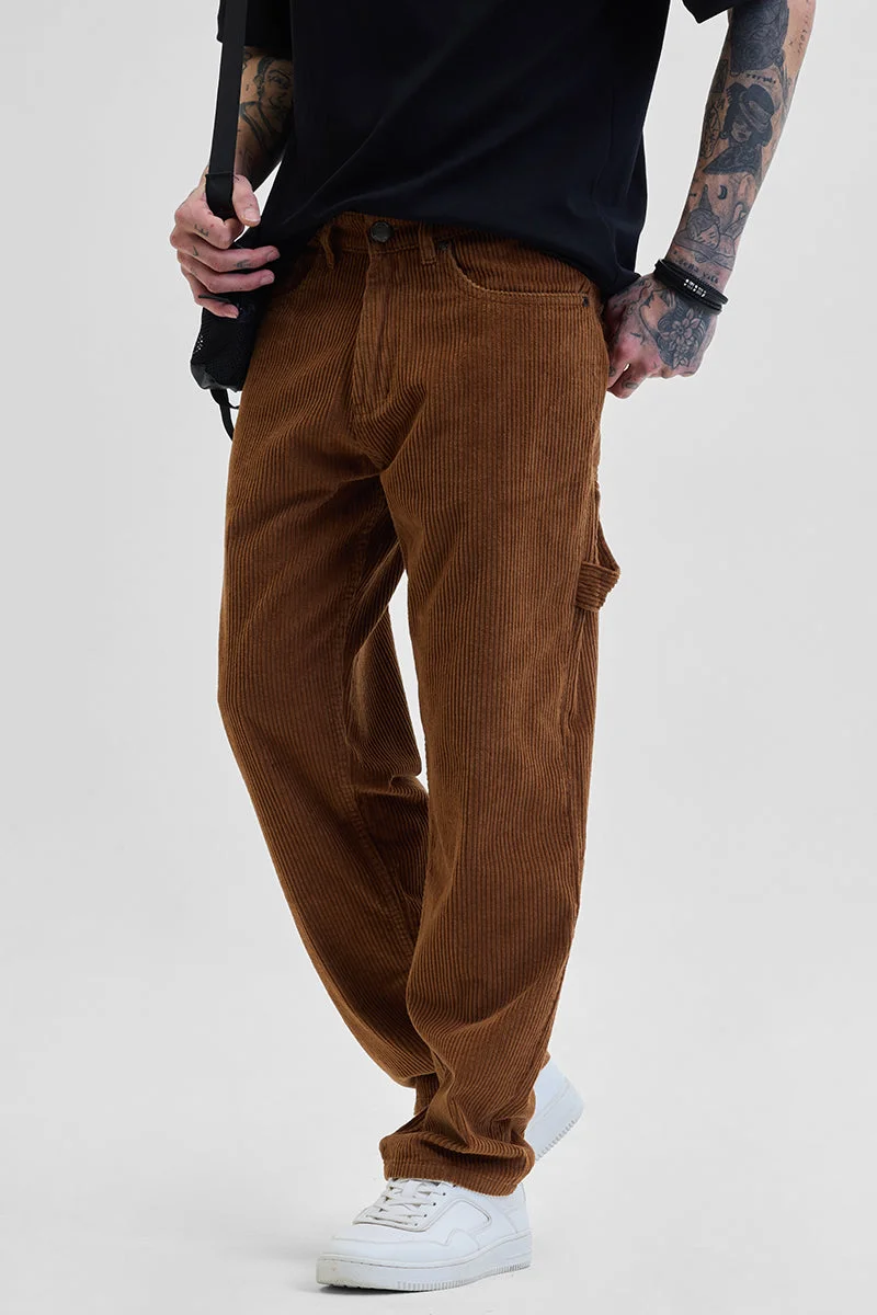 SNITCH Brown Corduroy Relaxed Fit Cargo Pants