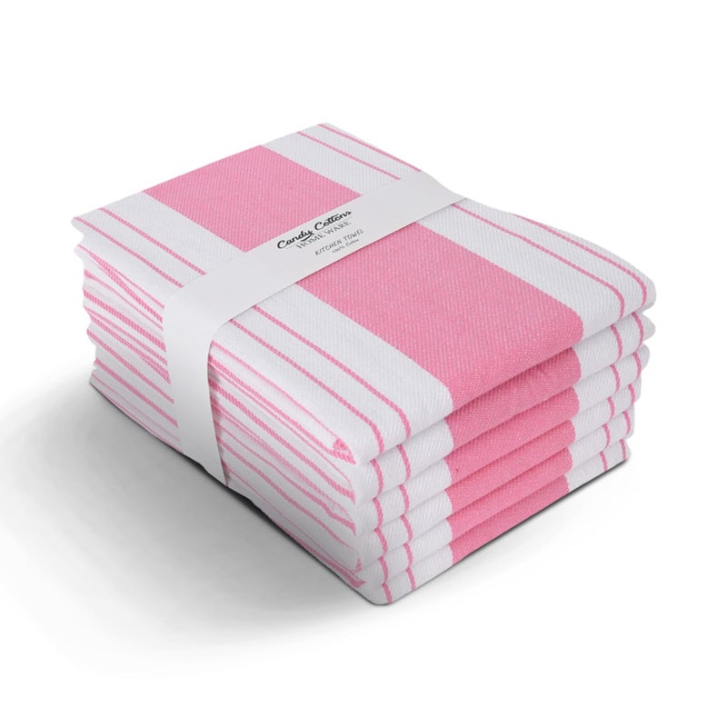 Candy Cottons Stripe Kitchen Towels Decor Mordern Design Centreband Dish Towels Boho Stripe Absorbent Festive Gift Set of 6 Pantry Reusable Kitchen Dish Towel|Easter Spring Decor 18x28 in |Pink - Image 2