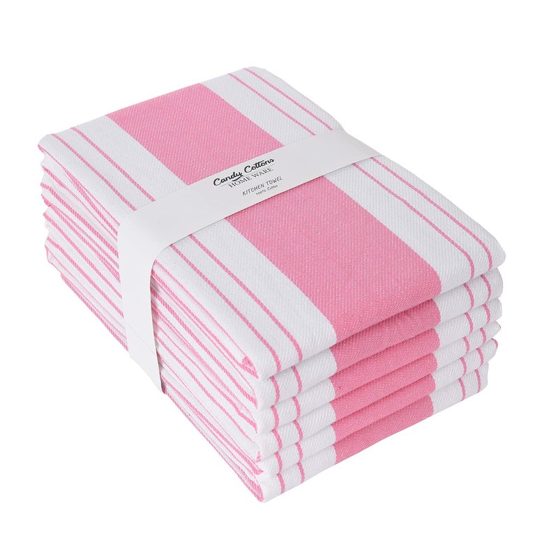 Candy Cottons Stripe Kitchen Towels Decor Mordern Design Centreband Dish Towels Boho Stripe Absorbent Festive Gift Set of 6 Pantry Reusable Kitchen Dish Towel|Easter Spring Decor 18x28 in |Pink - Image 1