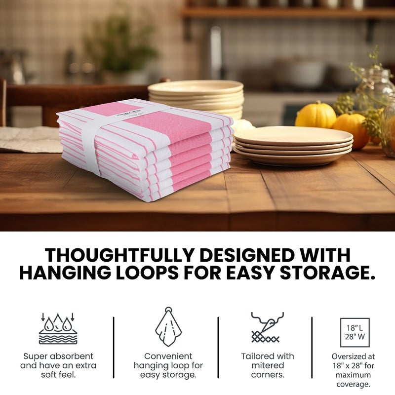 Candy Cottons Stripe Kitchen Towels Decor Mordern Design Centreband Dish Towels Boho Stripe Absorbent Festive Gift Set of 6 Pantry Reusable Kitchen Dish Towel|Easter Spring Decor 18x28 in |Pink - Image 5