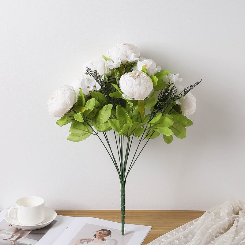 Duovlo Artificial Peony Silk Flowers Fake Flowers Vintage Wedding Home Decoration,Pack of 1 (Spring Milk White) - Image 3