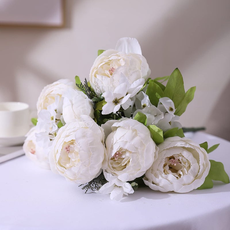 Duovlo Artificial Peony Silk Flowers Fake Flowers Vintage Wedding Home Decoration,Pack of 1 (Spring Milk White) - Image 4