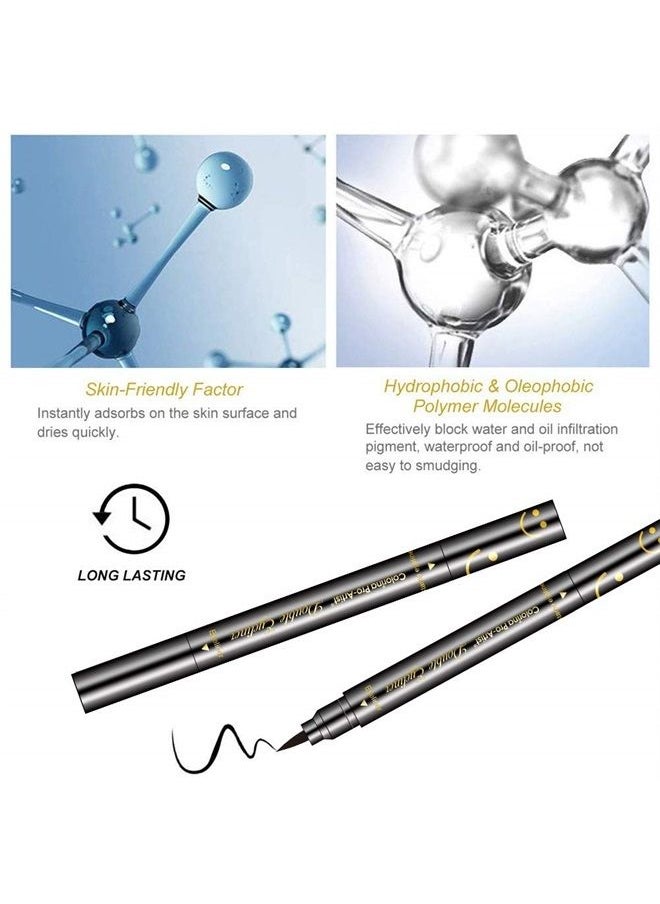 LemonSac - 6 Pcs Double-sided Liquid Eyeliner Pen, with Eye Makeup Stamp Super Slim Gel Felt Tip, Waterproof Smudgeproof Long Lasting Eye Tattoo -Heart/Moon/Star/Flowers/Smiley/Triangle (6PCS) - Image 1