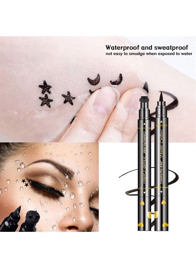 LemonSac - 6 Pcs Double-sided Liquid Eyeliner Pen, with Eye Makeup Stamp Super Slim Gel Felt Tip, Waterproof Smudgeproof Long Lasting Eye Tattoo -Heart/Moon/Star/Flowers/Smiley/Triangle (6PCS) - Image 1