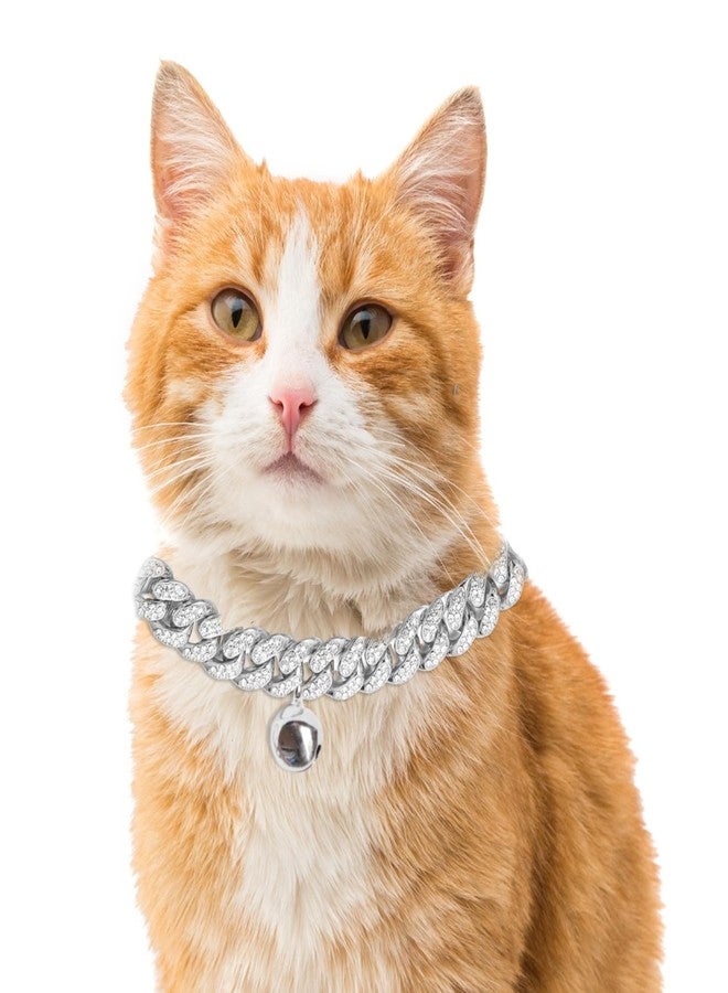 Halukakah Cat Collar - Carat - Iced Out Diamond Cuban Link Gold Chain for Cats & Kittens - Platinum Plated 9" Collar Size - with Bell - for Decoration Only - Get Your Cat Catwalk Ready - Image 1