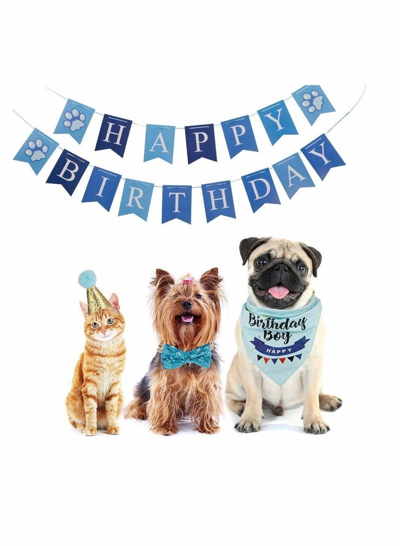 Excefore Dog Birthday Bandana Bow Tie Scarf with Dog Birthday Party Hat Happy Birthday Banner  - Image 5