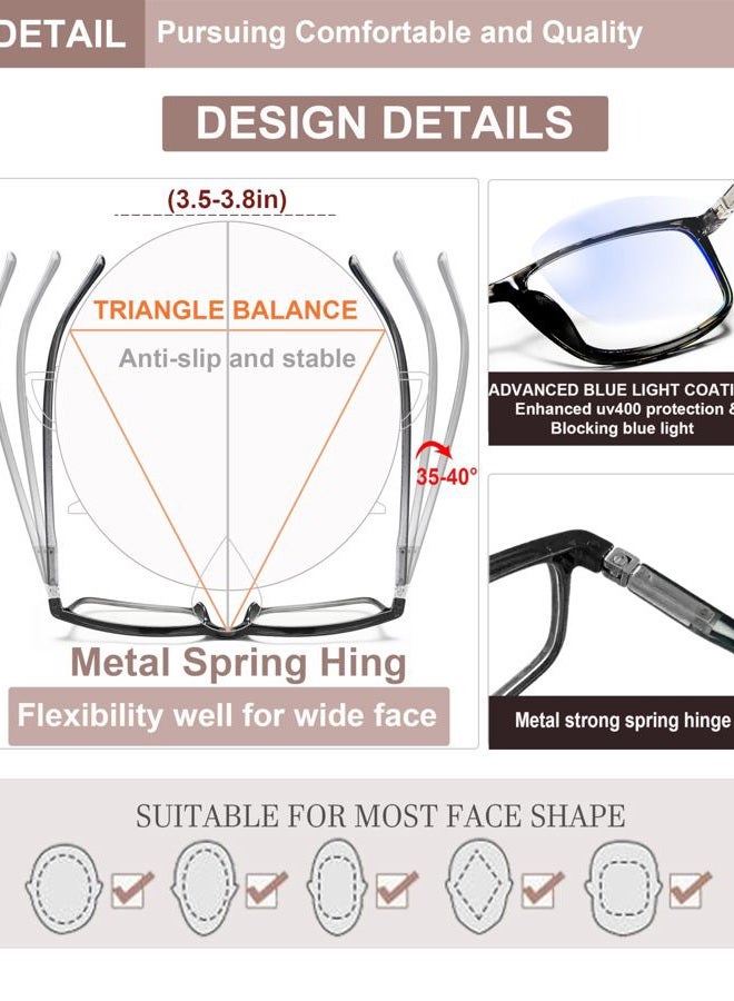 YTDBNS Reading Glasses Blue Light Blocking - 2 Pack Womens Mens Computer Readers +1.5 Eyeglass Glare Blocking Glasses Rectangle Frame Spring Hinge Arms - Image 3
