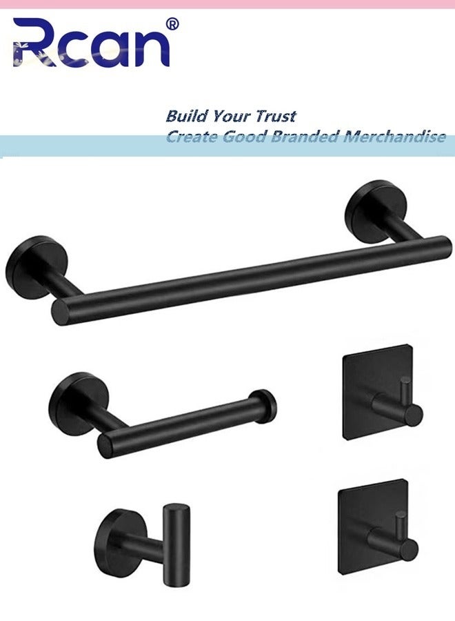 Rcan 5 PCS Matte Black Bathroom Hardware Set, 304 Stainless Steel Towel Rack Set Round Wall Mounted, Includes 16" Hand Towel Bar,Toilet Paper Holder,3 Towel Hooks Bathroom Accessories Kit - Image 1