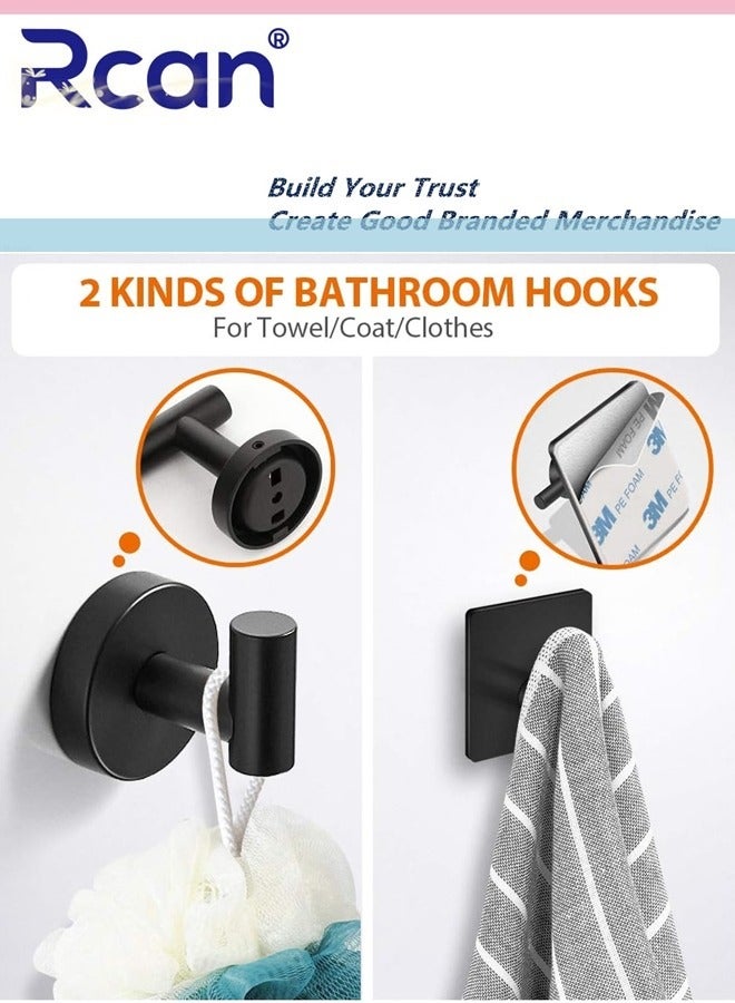 Rcan 5 PCS Matte Black Bathroom Hardware Set, 304 Stainless Steel Towel Rack Set Round Wall Mounted, Includes 16" Hand Towel Bar,Toilet Paper Holder,3 Towel Hooks Bathroom Accessories Kit - Image 3