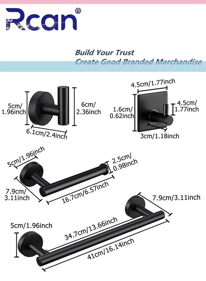 Rcan 5 PCS Matte Black Bathroom Hardware Set, 304 Stainless Steel Towel Rack Set Round Wall Mounted, Includes 16" Hand Towel Bar,Toilet Paper Holder,3 Towel Hooks Bathroom Accessories Kit - Image 4