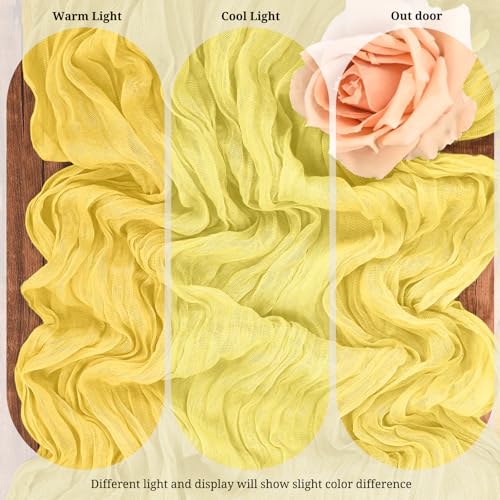 Beautane 10 Pack Light Yellow Cheesecloth Table Runner 17x108 Inch Semi Sheer Boho Gauze Cheese Cloth Table Runners, for Wedding Bridal Shower Birthday Party Home Decor Garden Farmhouse - Image 4