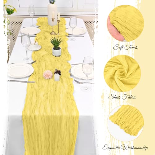 Beautane 10 Pack Light Yellow Cheesecloth Table Runner 17x108 Inch Semi Sheer Boho Gauze Cheese Cloth Table Runners, for Wedding Bridal Shower Birthday Party Home Decor Garden Farmhouse - Image 3