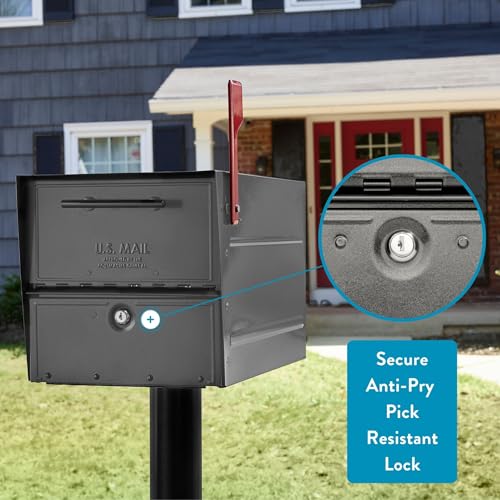 Architectural Mailboxes Oasis® Eclipse™ Secure, Locking USPS Approved Heavy Duty, Anti-Fish Steel Metal Post Mounted Mail Box for Outside, Pewter, Large Curbside Mailbox with Magnetic Latch - Image 2