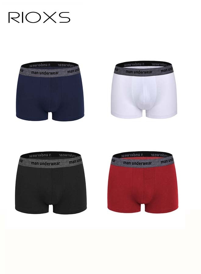 RIOXS 4 Pack Men's Boxer Briefs, Breathable Cotton Underwear, No Riding Up Boxer Briefs with Comfortable Waistband and No Fly 3D Pouch Briefs for Men, Seamless Mens Underwear, Flexible Cozy Briefs for Sports and Daily Wear - Image 1