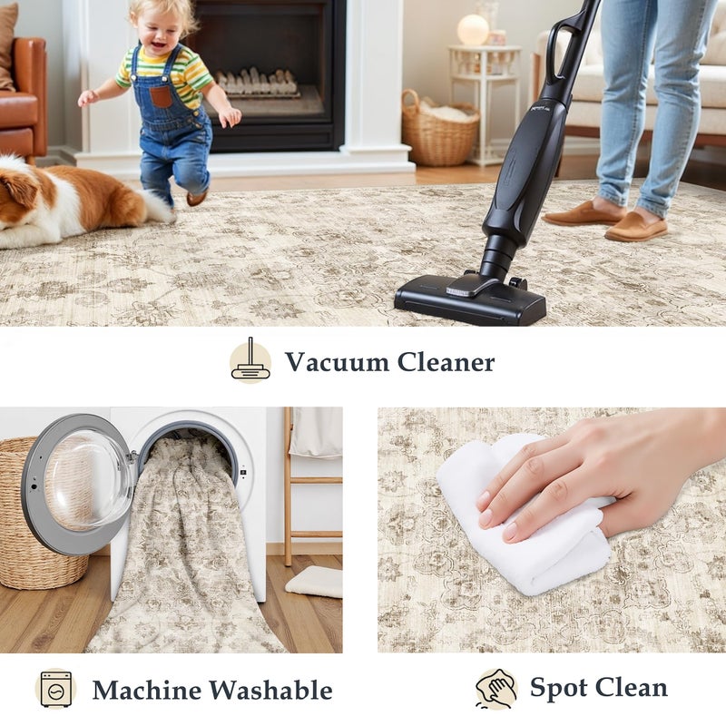 WondRg Neutral Kitchen Rug Set of 3 Washable Beige Vintage Kitchen Mats for Floor Non-Slip Kitchen Runner Rug Soft Low Pile for Bathroom Laundry Hallway Sink Entryway - Image 4