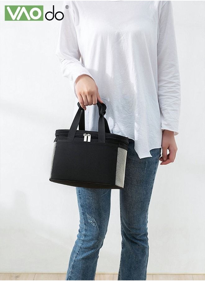 Large-capacity Lunch Box Bag 3-layer Thickened Partition Design Waterproof Fresh-keeping Picnic Bag Black Small