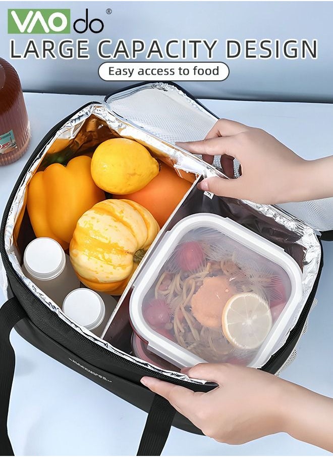 Large-capacity Lunch Box Bag 3-layer Thickened Partition Design Waterproof Fresh-keeping Picnic Bag Black Small