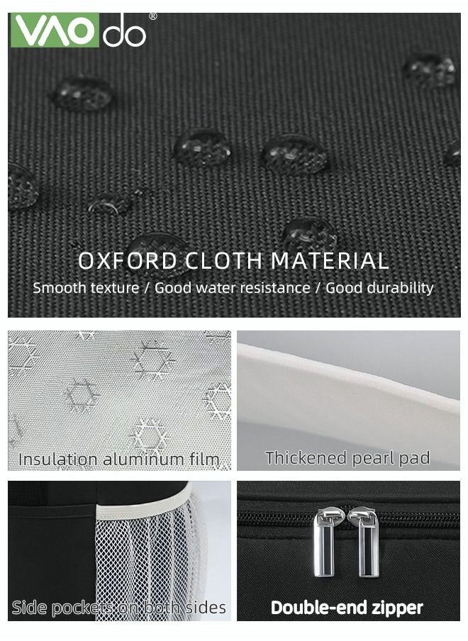 Large-capacity Lunch Box Bag 3-layer Thickened Partition Design Waterproof Fresh-keeping Picnic Bag Black Small