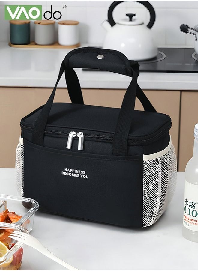 Large-capacity Lunch Box Bag 3-layer Thickened Partition Design Waterproof Fresh-keeping Picnic Bag Black Small