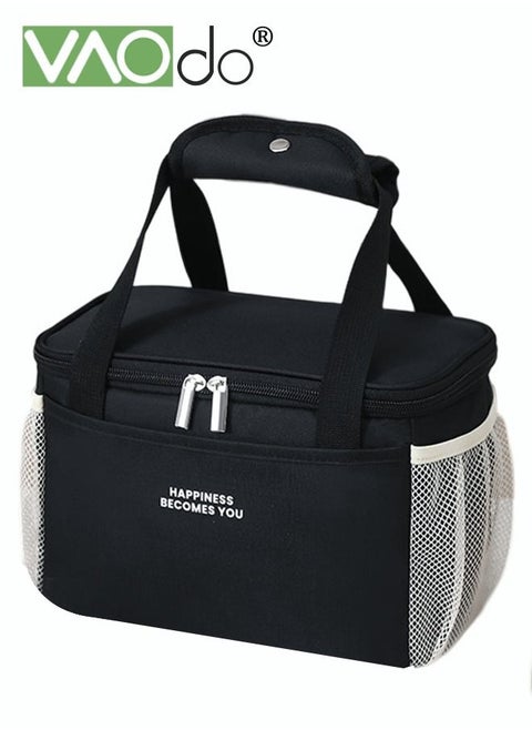 Large-capacity Lunch Box Bag 3-layer Thickened Partition Design Waterproof Fresh-keeping Picnic Bag Black Small