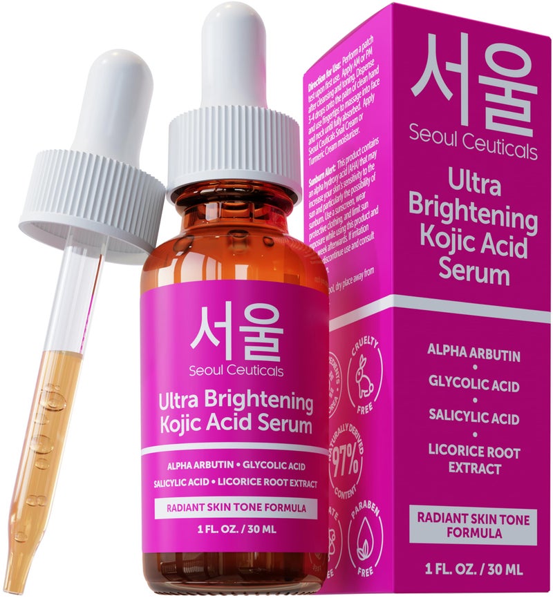 SeoulCeuticals Korean Skin Care Kojic Acid Serum Alpha Arbutin  Dark Spot Remover Corrector Glycolic Acid  Salicylic Acid K Beauty 1oz
