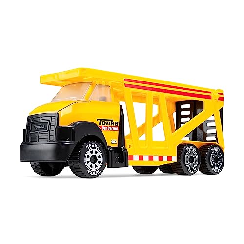 Tonka Steel Classics Classic Car Carrier  Made with Steel and Sturdy Plastic Yellow Friction Powered Boys and Girls Toddlers Ages 3 Big Construction Truck Birthday Gift Holiday - Image 1