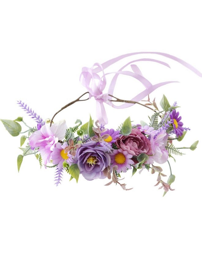 Vivivalue Fairy Floral Crown Woodland Headband Flower Headpiece Hair Wreath Forest Elven Circlet for Women Girls Halloween Renaissance Wedding Bridal Cosplay Prom Photo Props Purple - Image 1