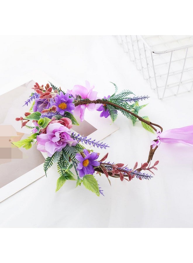 Vivivalue Fairy Floral Crown Woodland Headband Flower Headpiece Hair Wreath Forest Elven Circlet for Women Girls Halloween Renaissance Wedding Bridal Cosplay Prom Photo Props Purple - Image 3