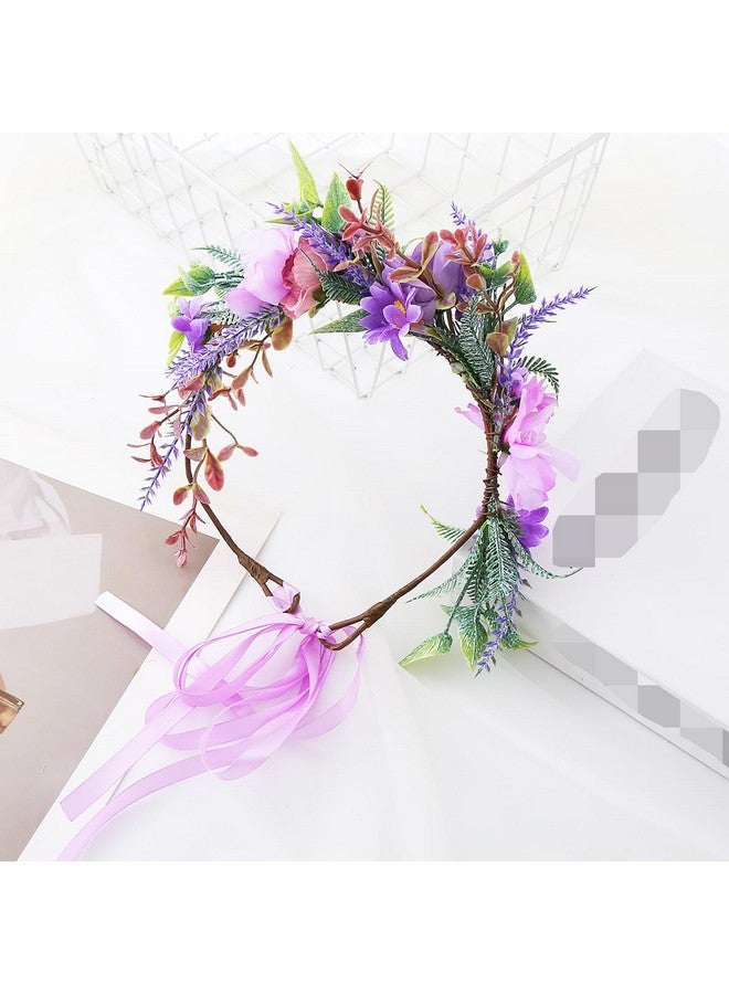 Vivivalue Fairy Floral Crown Woodland Headband Flower Headpiece Hair Wreath Forest Elven Circlet for Women Girls Halloween Renaissance Wedding Bridal Cosplay Prom Photo Props Purple - Image 5