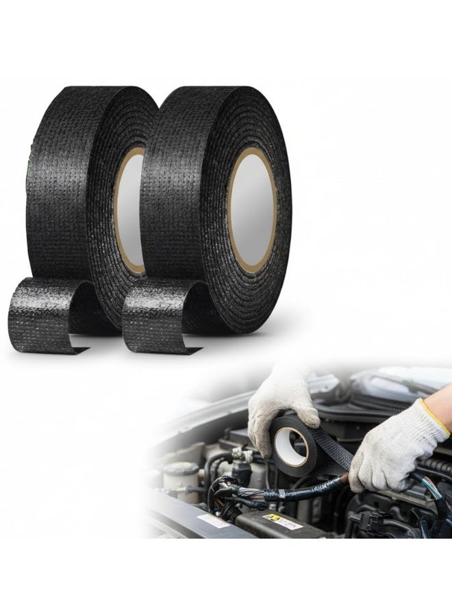 SYOSI Wire Harness Tape, Self-Adhesive Fabric Tapes, High Temp Electrical Tape for Engine Harness Wrap, Noise Damping, and Insulation Protection, Automotive (2 Rolls, 50 Feet) - Image 1