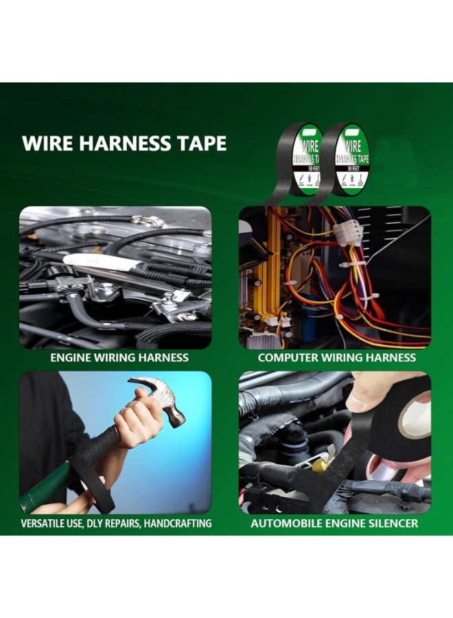 SYOSI Wire Harness Tape, Self-Adhesive Fabric Tapes, High Temp Electrical Tape for Engine Harness Wrap, Noise Damping, and Insulation Protection, Automotive (2 Rolls, 50 Feet) - Image 3