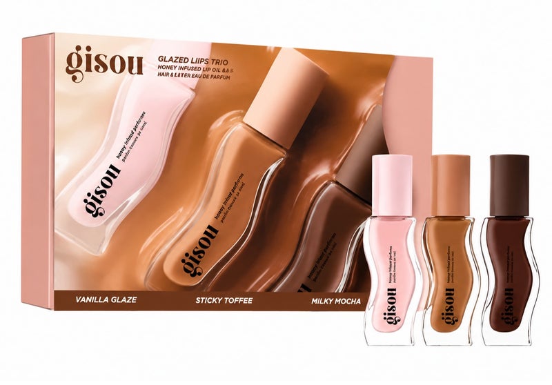 Gisou Vanilla Glaze, Sticky Toffee & Milky Mocha Honey Infused Lip Oil Mini Set