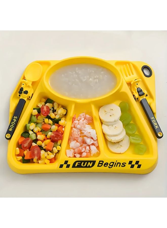 Yellow Cartoon Motorcycle Dinnerware Set Fork Spoon Plate Heat Resistant - Image 1