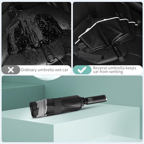 Yoobure Inverted Windproof Travel Umbrella - Automatic Umbrellas for Rain, Compact Folding with Reflective Stripe, Portable Large for Backpack, Lightweight with Sun UV Protection - Image 3