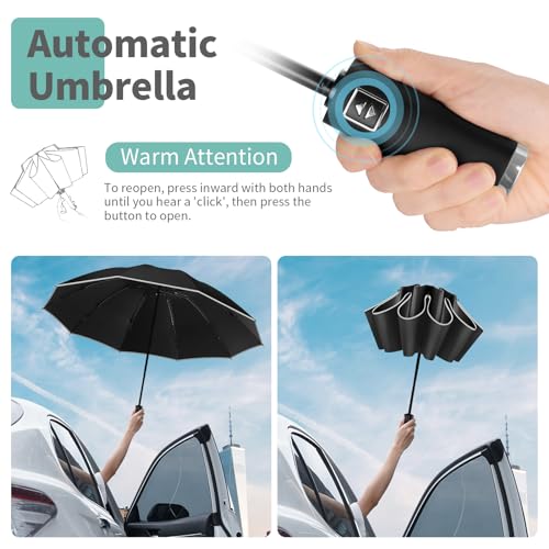 Yoobure Inverted Windproof Travel Umbrella - Automatic Umbrellas for Rain, Compact Folding with Reflective Stripe, Portable Large for Backpack, Lightweight with Sun UV Protection - Image 5