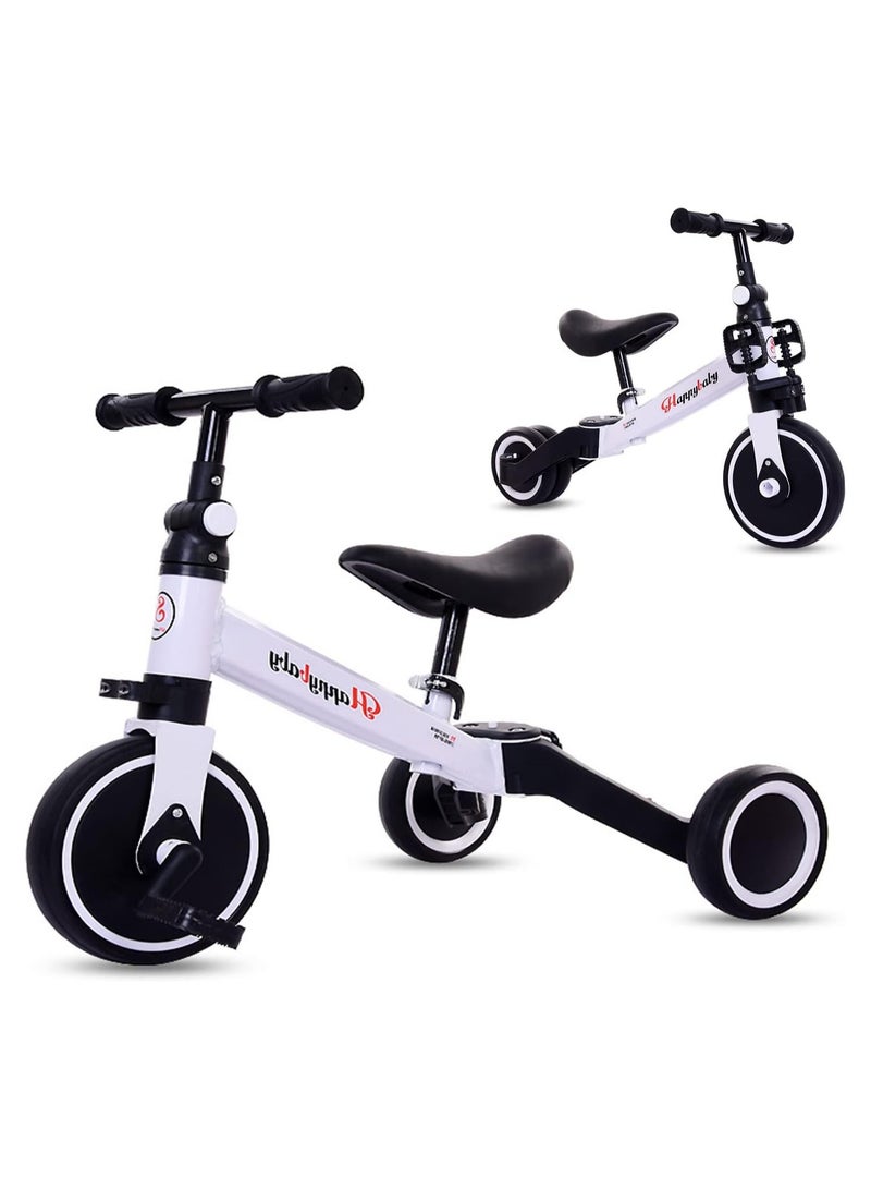 Kimaya 3-in-1 Baby Tricycle with 3 Wheels, Kids Pedal Tricycle for 1-4 Years Old, Toddler Tricycle for Indoor-Outdoor, Balance Bike with Removable Pedal for Boys and Girls (White)  - Image 1