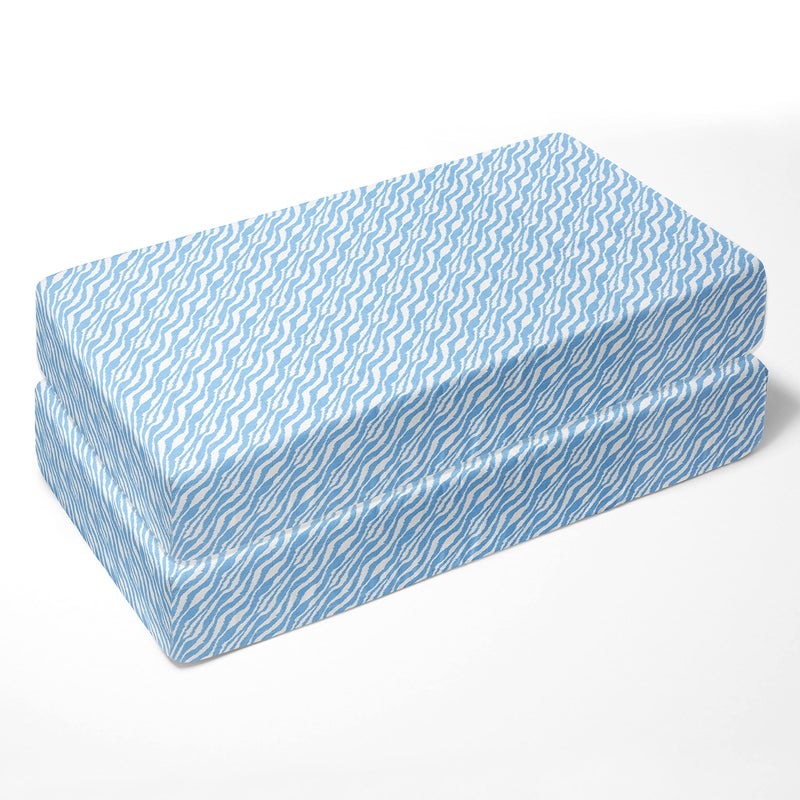 Bacati - 2 Pack Boys Essentials Classic Super Soft Breathable 100% Cotton Muslin Baby Crib Fitted Sheets - Fits Standard 28 x 52 x 5 Crib & Toddler Mattresses (Ikat Zebra Blue) - Image 2