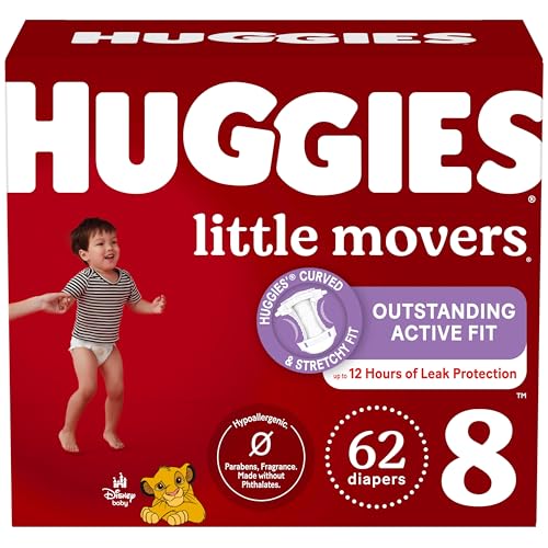 Huggies Size 8 Diapers, Little Movers Baby Diapers, Size 8 (46+ lbs), 62 Count - Image 1
