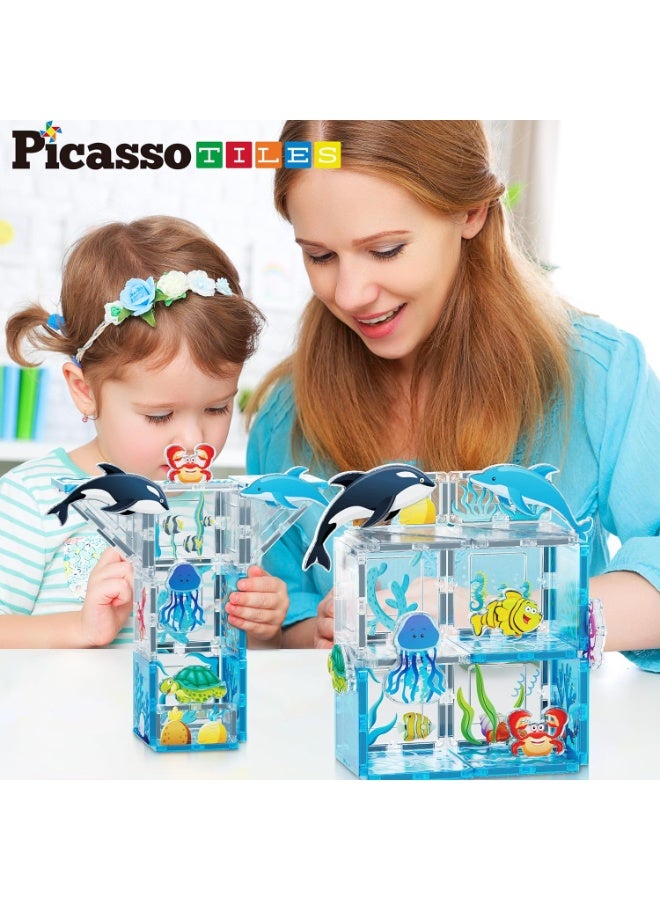 PicassoTiles مجموعة بلاط بيكاسو المغناطيسية للحيوانات البحرية في حوض السمك 26 قطعة | متوافقة مع البلاط المغناطيسي | كتل بناء | ألعاب STEM | مجموعة ألعاب تعليمية | كتل تكديس | مجموعة بناء للأطفال لتطوير الدماغ - Image 3